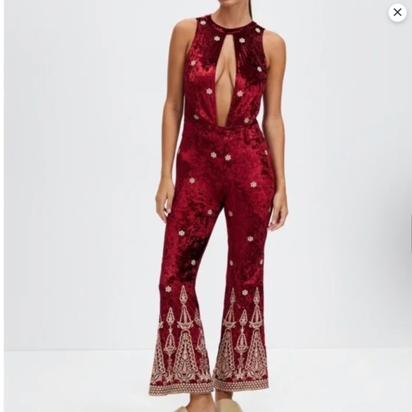 LENNI the label red Chromatic Jumpsuit in embellished velvet from Free People - Picture 1 of 6